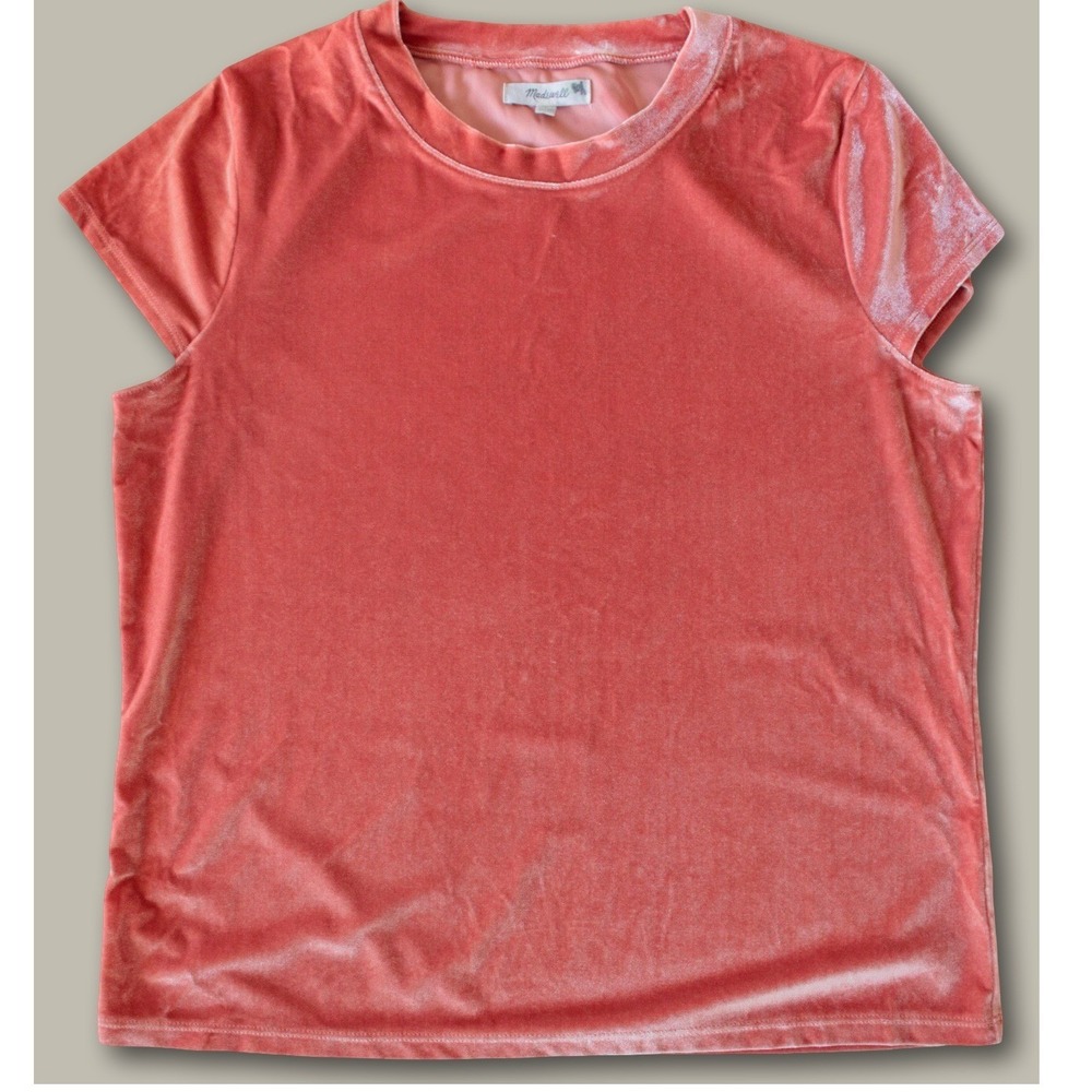 Madewell Velvet Short Sleeve Tee Burnt Orange Plush Velour Stretch Crew Neck M